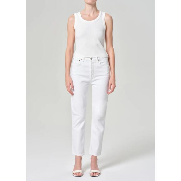 Agolde Size 26 Riley High Rise Straight Crop Jeans White Sour Cream Stretch - Picture 1 of 11